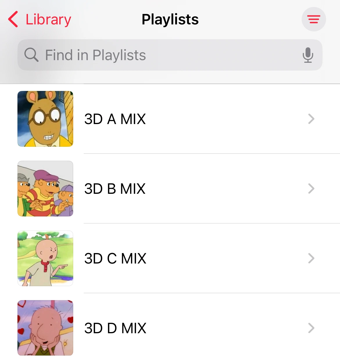 Apple Music app showing a list of playlists