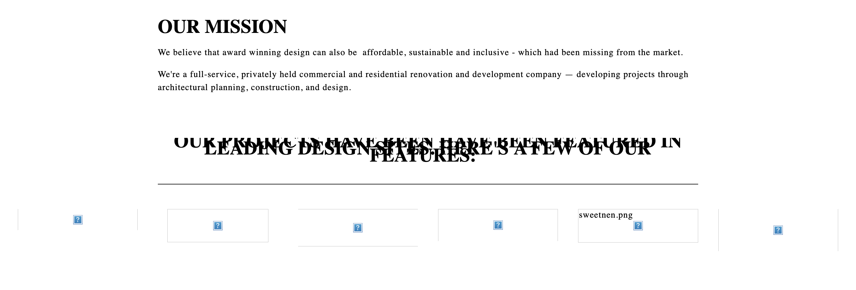 section of a webpage with jumbled text and missing images