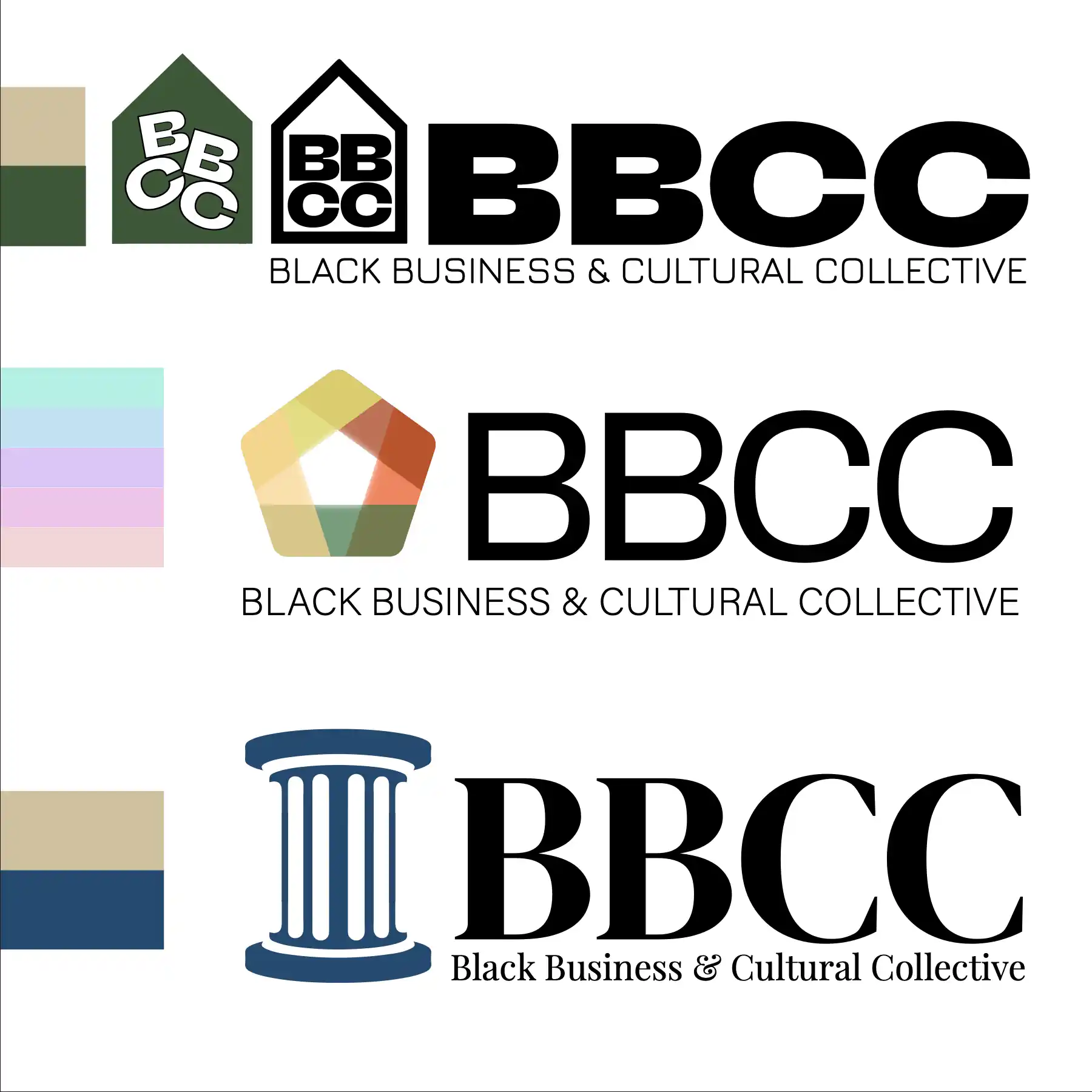 ideas for a logo with big "BBCC" letters and the words "Black Business Community Collective"