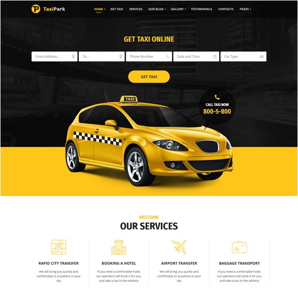 Homepage Website design for a taxi company